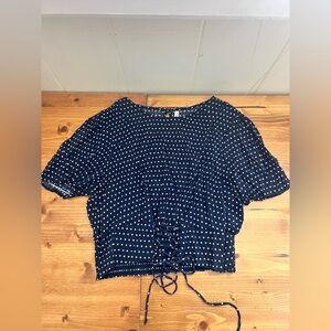 Xhilaration Navy and White Polka Dot Blouse